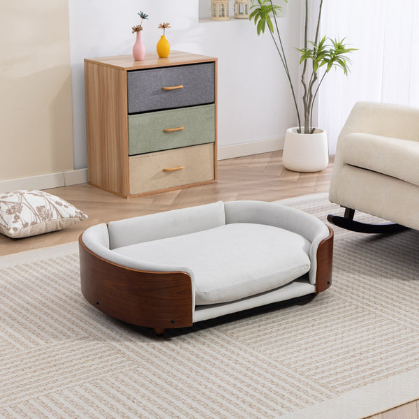 English Elm Scandinavian Elevated Dog Bed Luxury Pet Sofa with Walnut Bent Wood Back Velvet Gray, Large Size W794P366327