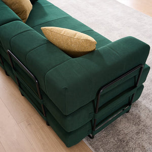 English Elm Folding Sofa Bed with Corduroy Cover, 78.5" Convertible Futon Couch, No-Assembly Foam Spring Mattress, Compact Sleeper for Living Room Green W2915P276680