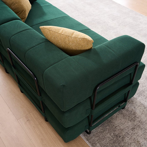 English Elm Folding Sofa Bed with Corduroy Cover, 78.5" Convertible Futon Couch, No-Assembly Foam Spring Mattress, Compact Sleeper for Living Room Green W2915P276680