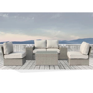 English Elm All-Weather Wicker Sectional Set For 4 – Pre-Assembled Outdoor Comfort With Plush Cushions & Table B120S00241