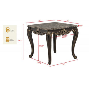 English Elm Traditional Faux Marble Sofa Side Table with Gold Inlay Carved Cabriole Legs Espresso B011P457606