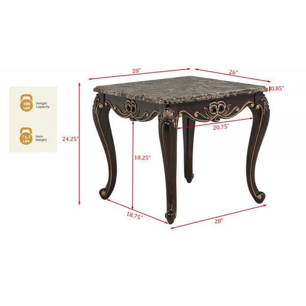 English Elm Traditional Faux Marble Sofa Side Table with Gold Inlay Carved Cabriole Legs Espresso B011P457606