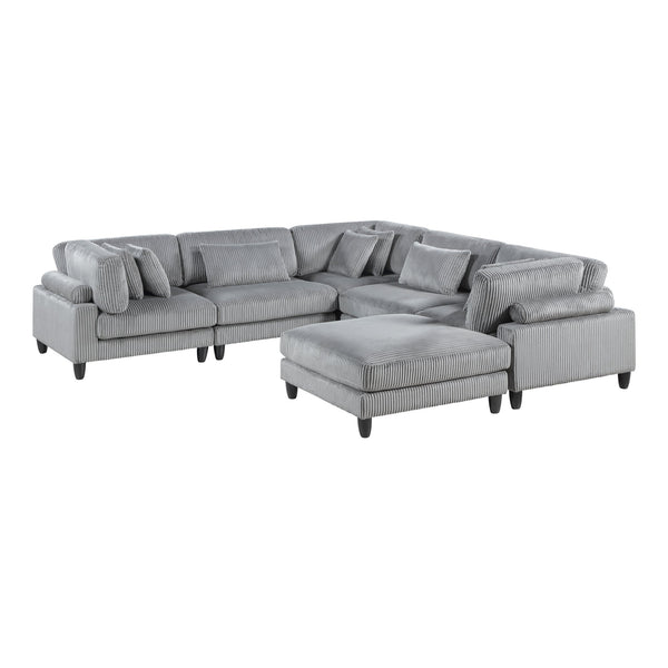 English Elm 6Pc Modular Sectional Set In Gray Corduroy – Versatile L-Shaped Design For Cozy Living Spaces B011S01565