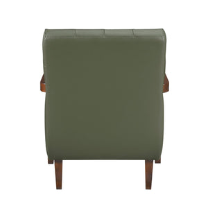 English Elm Modern Tufted Leather Accent Chair with Walnut Wood Frame, Upholstered Seat, Compact Stylish Design Green 28 L x 21 W x 25.75 H B011P271927