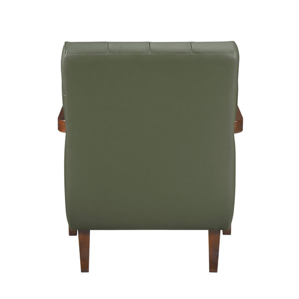 English Elm Modern Tufted Leather Accent Chair with Walnut Wood Frame, Upholstered Seat, Compact Stylish Design Green 28 L x 21 W x 25.75 H B011P271927