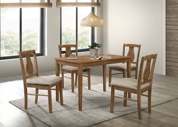 English Elm Kayee Weathered Oak 5PC Dining Set with Padded Cushions, Oak Veneer Table, Durable Composite Wood Finish B2726P276739