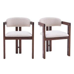 English Elm Indoor Solid Wood Round Back Dining Chairs Cushioned Beige Upholstered Set of Two Walnut N772P411377W