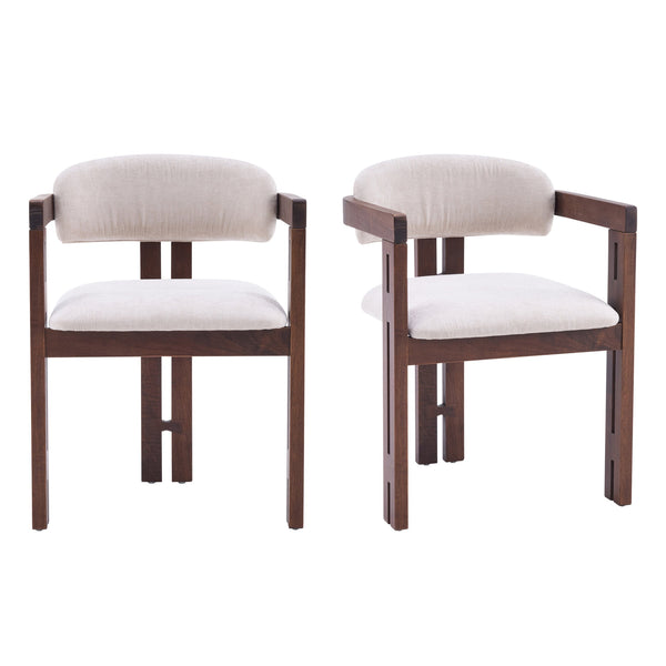 English Elm Indoor Solid Wood Round Back Dining Chairs Cushioned Beige Upholstered Set of Two Walnut N772P411377W