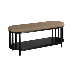 English Elm Walker Edison - Scandi Upholstered-Top Storage Bench with Cushion, Lower Shelf, Slatted Sides, Black MDF Design B185P169086