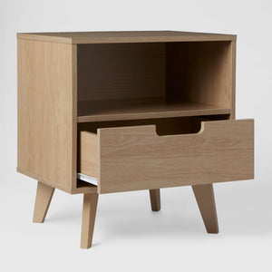 Hans Sleek Mid-Century Modern Nightstand with 1 Drawer and Open Cubby for Stylish Storage Solutions