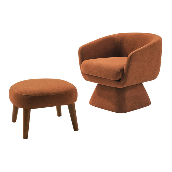 English Elm Lazy Swivel Barrel Chair and Ottoman Set Upholstered Modern Reading Nook Accent Orange W2085P381039