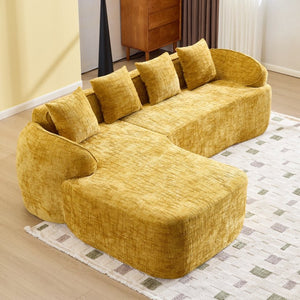 English Elm Yellow Chenille L-Shaped Sofa – Stylish, Space-Saving Comfort With 4 Throw Pillows For Any Room W3612S00019-GIGA