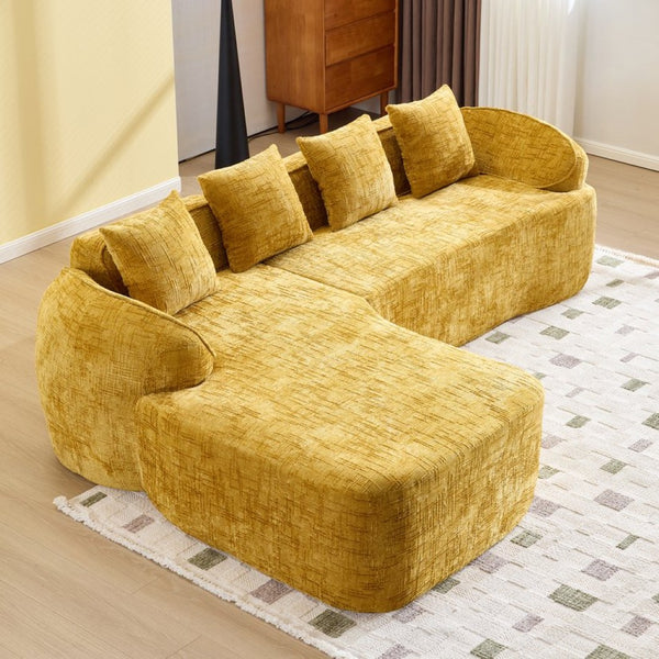 English Elm Yellow Chenille L-Shaped Sofa – Stylish, Space-Saving Comfort With 4 Throw Pillows For Any Room W3612S00019-GIGA