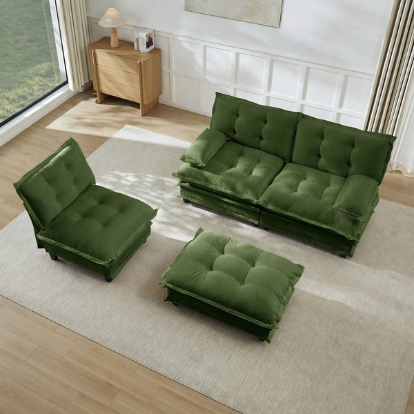 English Elm 107" Modular Cloud Sectional Chenille Deep Seat Couch with Lattice Cushions for Apartments Green W714S01729