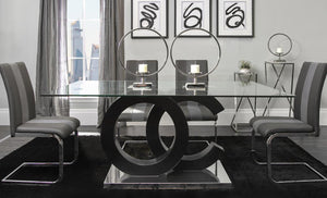 English Elm ASTON Solid Wood Dining Table with Glass Top, Matte Black Center, Beveled Edges, 71"x39" B201S00026