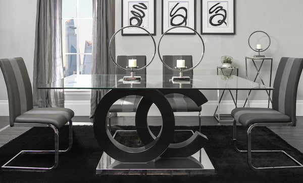 English Elm ASTON Solid Wood Dining Table with Glass Top, Matte Black Center, Beveled Edges, 71"x39" B201S00026