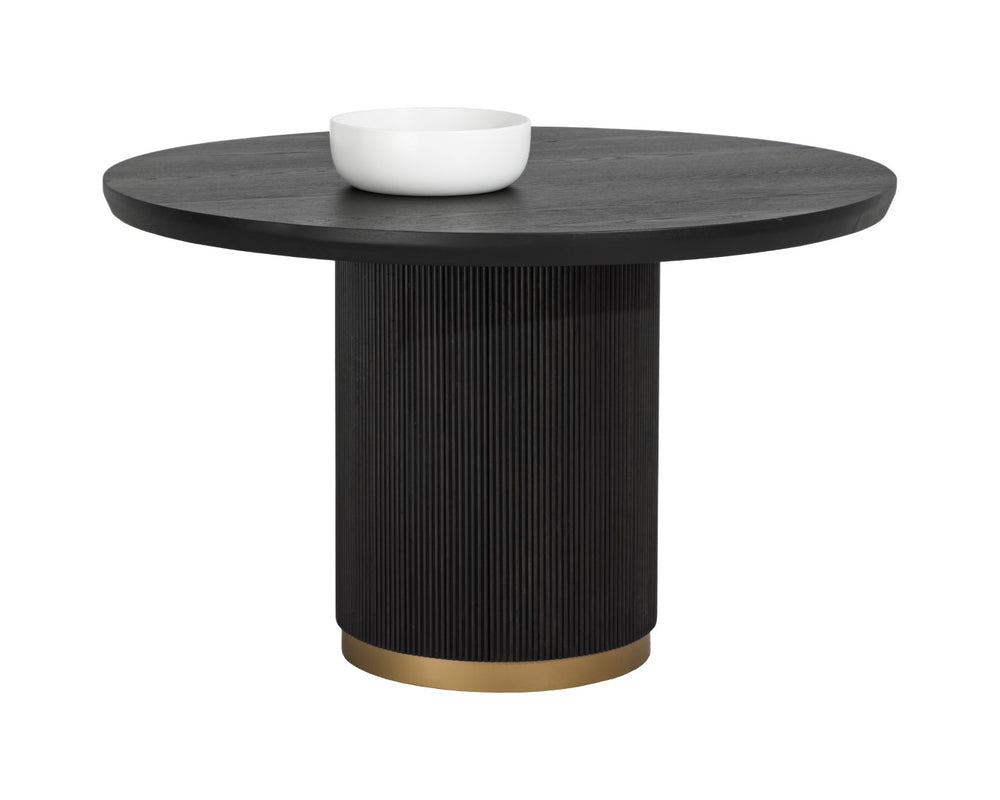 Sunpan KALLA Dining Table - 48" Round Charcoal Oak with Gold Base - Modern Elegance for Any Space 112515