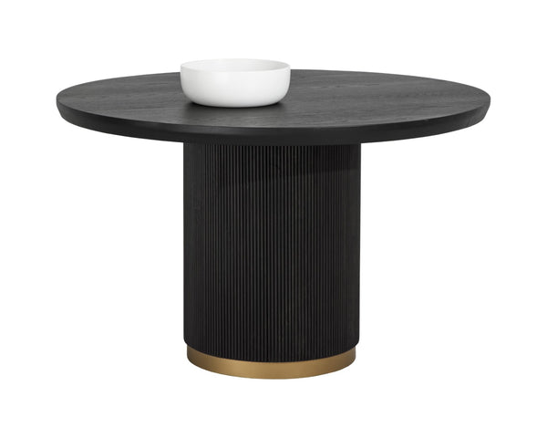 Sunpan KALLA Dining Table - 48" Round Charcoal Oak with Gold Base - Modern Elegance for Any Space 112515