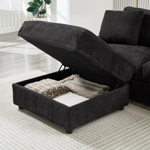 English Elm 103.54" L-shaped Modular Sectional with Ottoman Storage Polyester Cloud Sofa Black W1669S00052