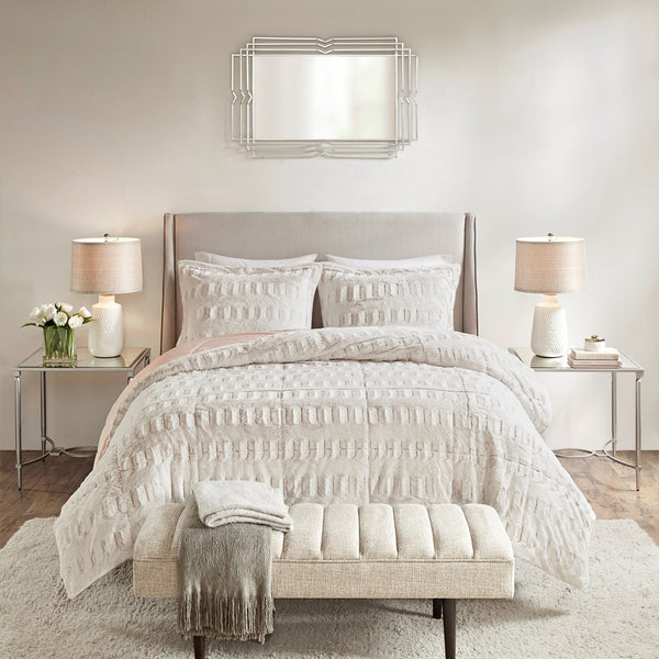 English Elm Twin/Twin Gia Back Print Long Fur Comforter Mini Set - Reversible Blush Faux Fur, Hypoallergenic Luxury B03597109