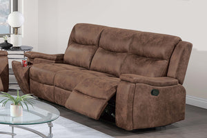 English Elm Modern Reclining Sofa Set with Faux Leather Upholstery Walnut Legs and Cup Holders B011S02421