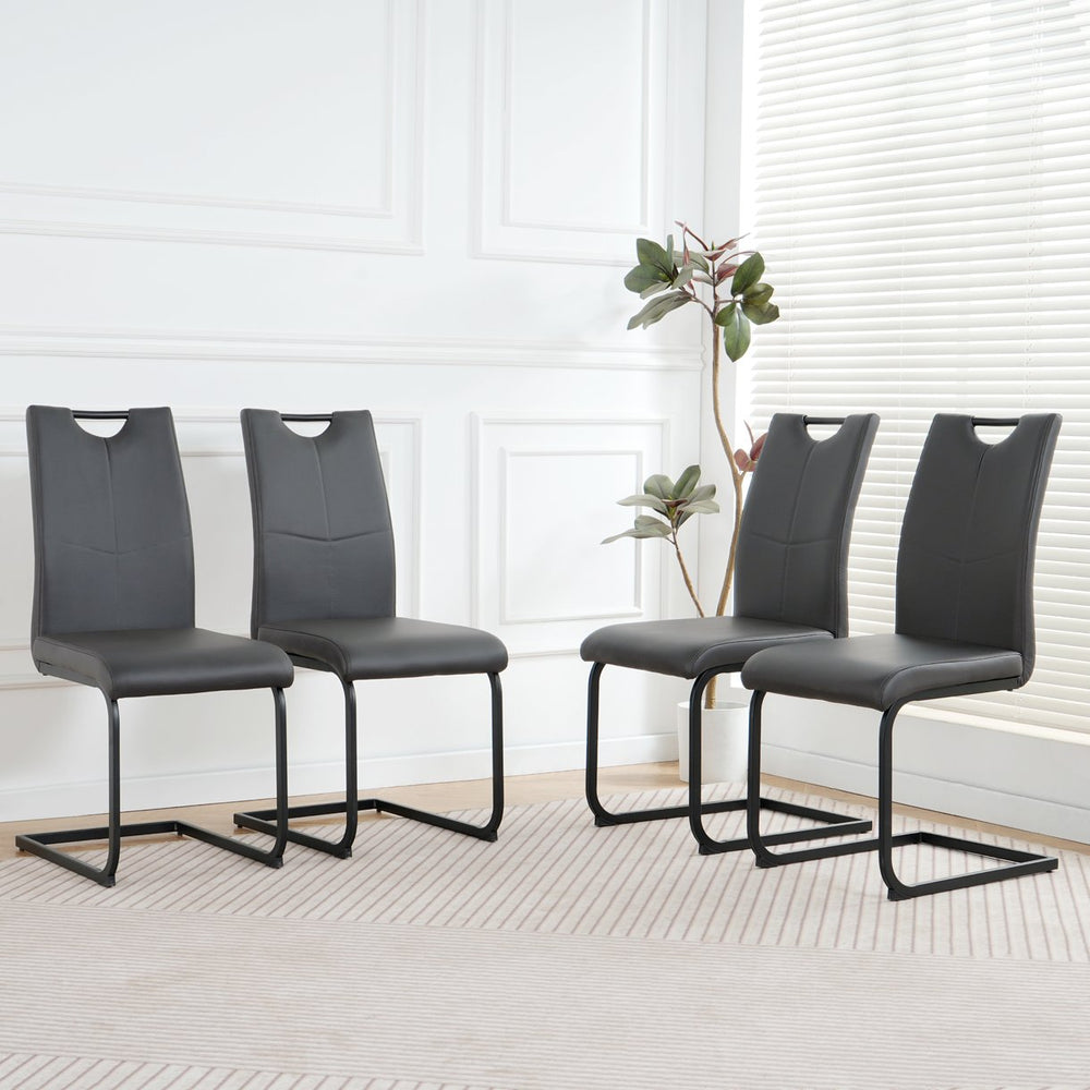 English Elm Modern White Pu Leather Dining Chairs with Black Metal Legs Ergonomic Set of 2 Charcoal+Grey W210P199100