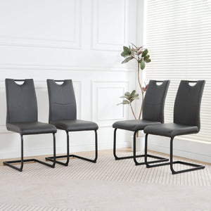 English Elm Modern White Pu Leather Dining Chairs with Black Metal Legs Ergonomic Set of 2 Charcoal+Grey W210P199100