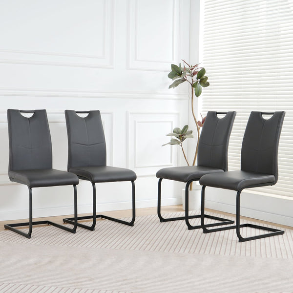 English Elm Modern White Pu Leather Dining Chairs with Black Metal Legs Ergonomic Set of 2 Charcoal+Grey W210P199100