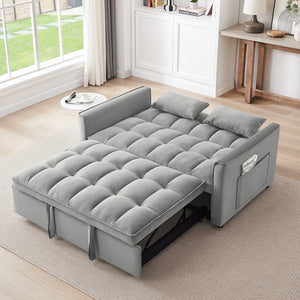English Elm 55.1-inch Convertible Velvet Futon Sofa Bed with Storage and Adjustable Iron Frame W2564P445798
