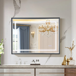 English Elm 40*30inch LED Bathroom Mirror with Beveled Edge, Front & Backlit 3-Color Dimmable IP54 Anti-Fog Grey W2091P214096