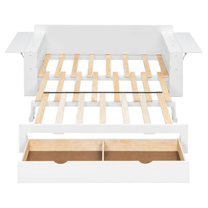 English Elm Full Size Daybed with Hydraulic Desk Armrests Storage Drawer and Sofa Seating White LT000271AAK