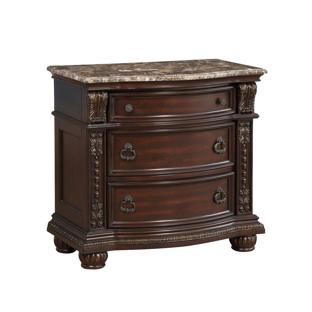 English Elm Dark Cherry Cavalier Nightstand with Genuine Marble Top, Gold Accents, 3 Drawers, Traditional Elegance B011P355219