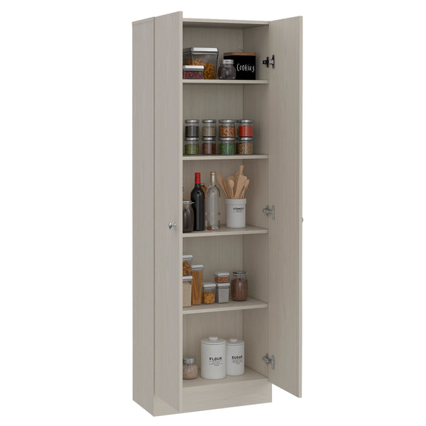 English Elm Virginia Double Door Storage Cabinet with Five Shelves for Kitchen Garage Mudroom Organization and Style White 77 L x 17 W x 5 H B128P148983
