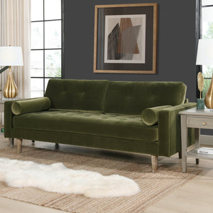 English Elm Jennifer Taylor Home - Nicholas 83.5" Mid-Century Sofa in Olive Performance Velvet — Durable Hardwood Frame, Plush Support B2719P238301