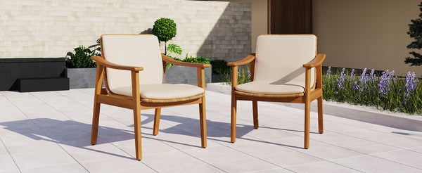 English Elm Christopher Knight Home® - Outdoor Dining Chairs Set of 2 with Acacia Wood Frame and Brown PE Wicker, Waterproof Cushions, 400lb Capacity Teak+ Beige N779P280043B