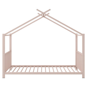 English Elm Twin Metal House Platform Bed with Slat Kit for Kids Sleepovers Sturdy Frame Elegant Silhouette 63.8"H Pink MF322835AAH