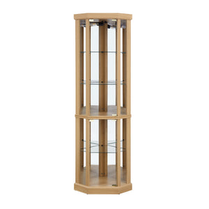 English Elm Corner Curio Cabinet with Built-in Lighting Mirrored Back and Adjustable Glass Shelves W2275P194427
