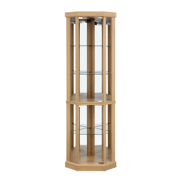 English Elm Corner Curio Cabinet with Built-in Lighting Mirrored Back and Adjustable Glass Shelves W2275P194427