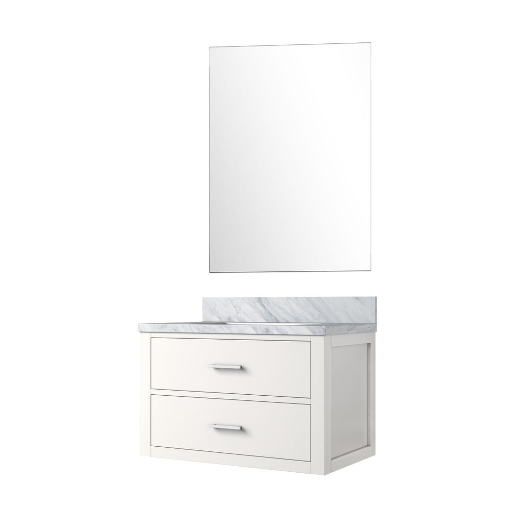 English Elm White Single Bath Vanity Set With Carrara Marble Top & Frameless Mirror - Elegant Bathroom Upgrade B2731S01422-GIGA