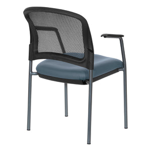 OSP Home Furnishings Progrid Mesh Back Stackable Chair with Titanium Frame for Conference Rooms Blue 86710R-R105