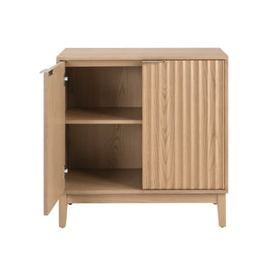 English Elm 2 Door Storage Cabinet with Fluted Fronts and Brass Handles, Mid-Century Accent Console for Entryway Natural Ash W914P292863
