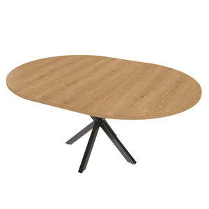 English Elm Extendable Round Oak Finish Dining Table Seats Six with Steel Base Modern Kitchen W2700P420811