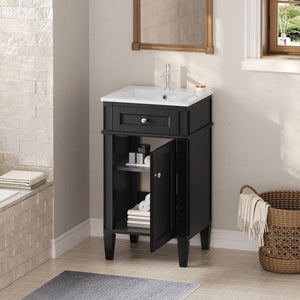 English Elm 18-inch French Style Freestanding Bathroom Vanity with Ceramic Sink Soft Close Storage Black N710P411340B