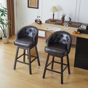 English Elm Christopher Knight Home® - 33.25" Swivel Counter Stools Set of 2 — 360° Faux Leather Bar Stools with Tufted Back, Footrest, Adjustable Feet WF532108BRN