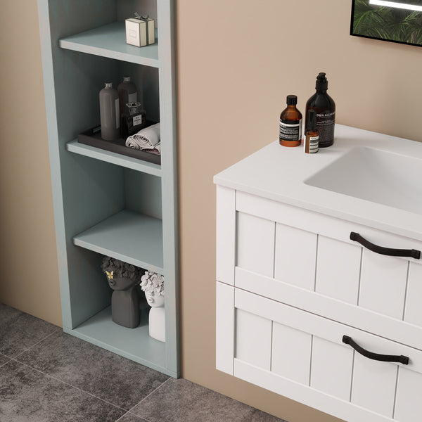 English Elm 31.5inch Floating Bathroom Cabinet with Dual Soft-Close Drawers, Large Storage, Modern Decor Line White W3151S00002