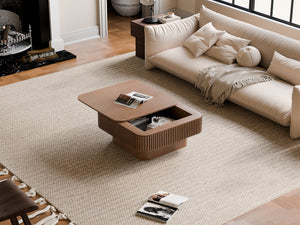 English Elm 31.5'' Square Wood Veneer Flip Top Storage Coffee Table with Slat Detail for Living Rooms Walnut W1435P375246