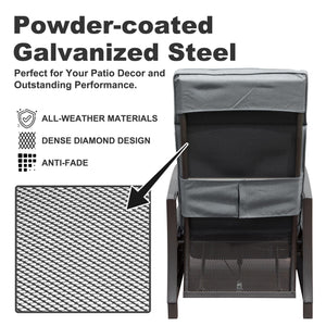 English Elm Adjustable Patio Recliner Chair with Flip Side Table, Ergonomic Cushions, Heavy-Duty Steel, 350lb Support Gray W1859P196387