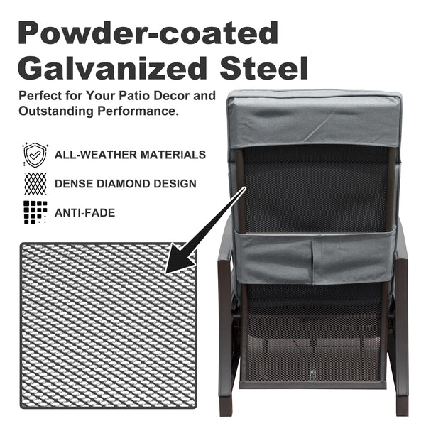 English Elm Adjustable Patio Recliner Chair with Flip Side Table, Ergonomic Cushions, Heavy-Duty Steel, 350lb Support Gray W1859P196387
