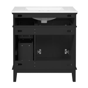 English Elm 30" Freestanding Bathroom Vanity Ceramic Sink Soft Close Cabinet Gray Wood Frame Black N729P427118B