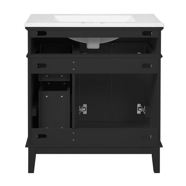 English Elm 30" Freestanding Bathroom Vanity Ceramic Sink Soft Close Cabinet Gray Wood Frame Black N729P427118B